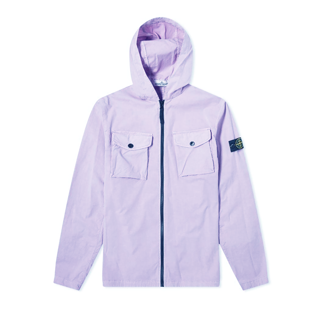 STONE ISLAND JUNIOR HOODED OVER SHIRT IN LILAC asclo